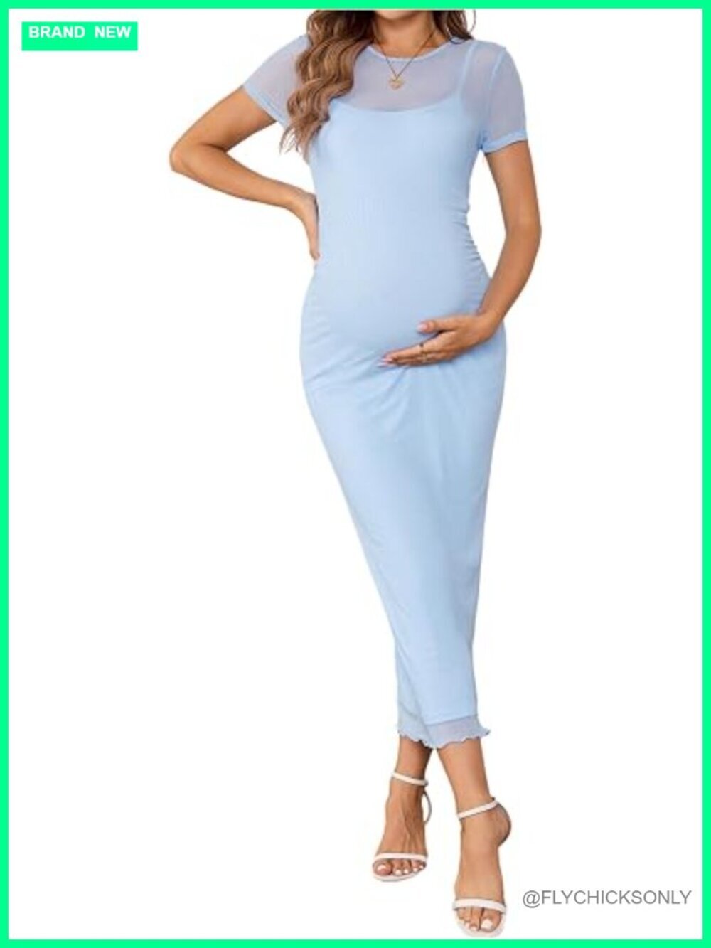 Maternity Bodycon Dress Sheer Short Sleeve Crew Neck Long Dress